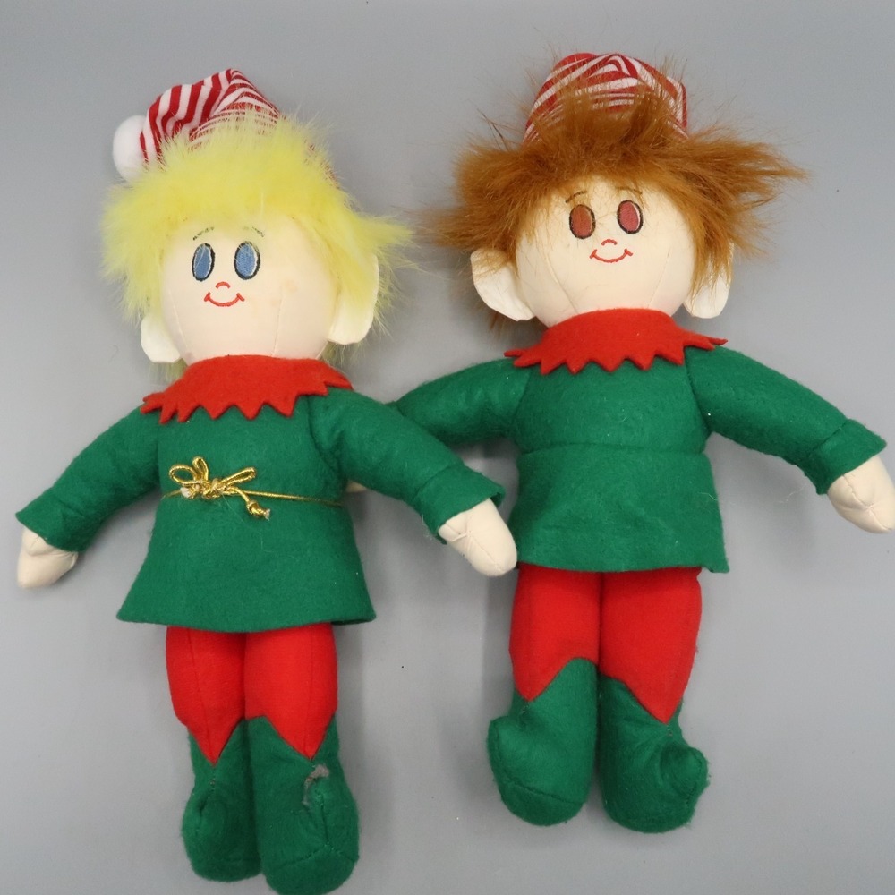 Vintage Set of 2 1994 Dakin Christmas Elf Plush Santa's Helper Decoration Lot